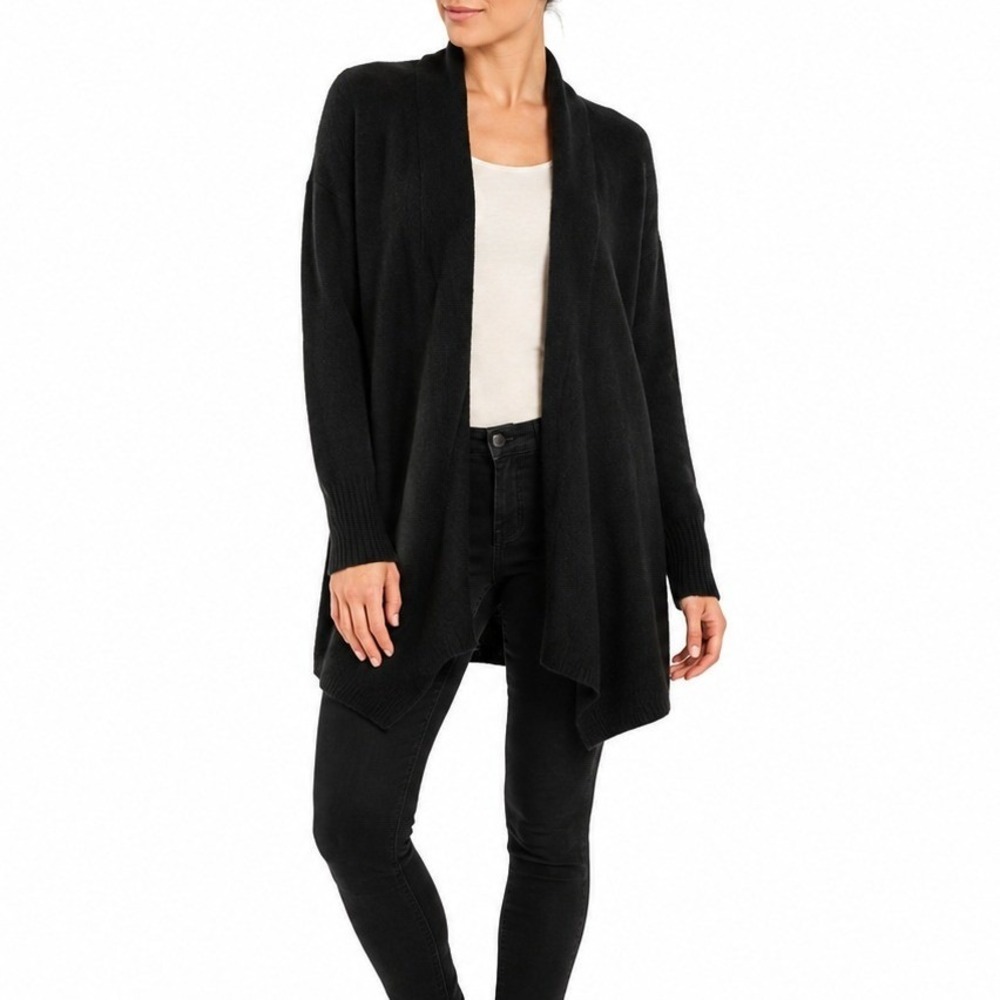 14th & Union Cardigan Women L Black Cashmere Open Front Shawl Collar Sweater